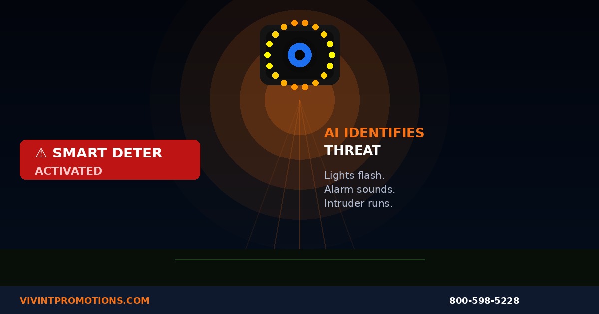 Vivint Smart Deter outdoor camera flashing LED deterrent light activating at night